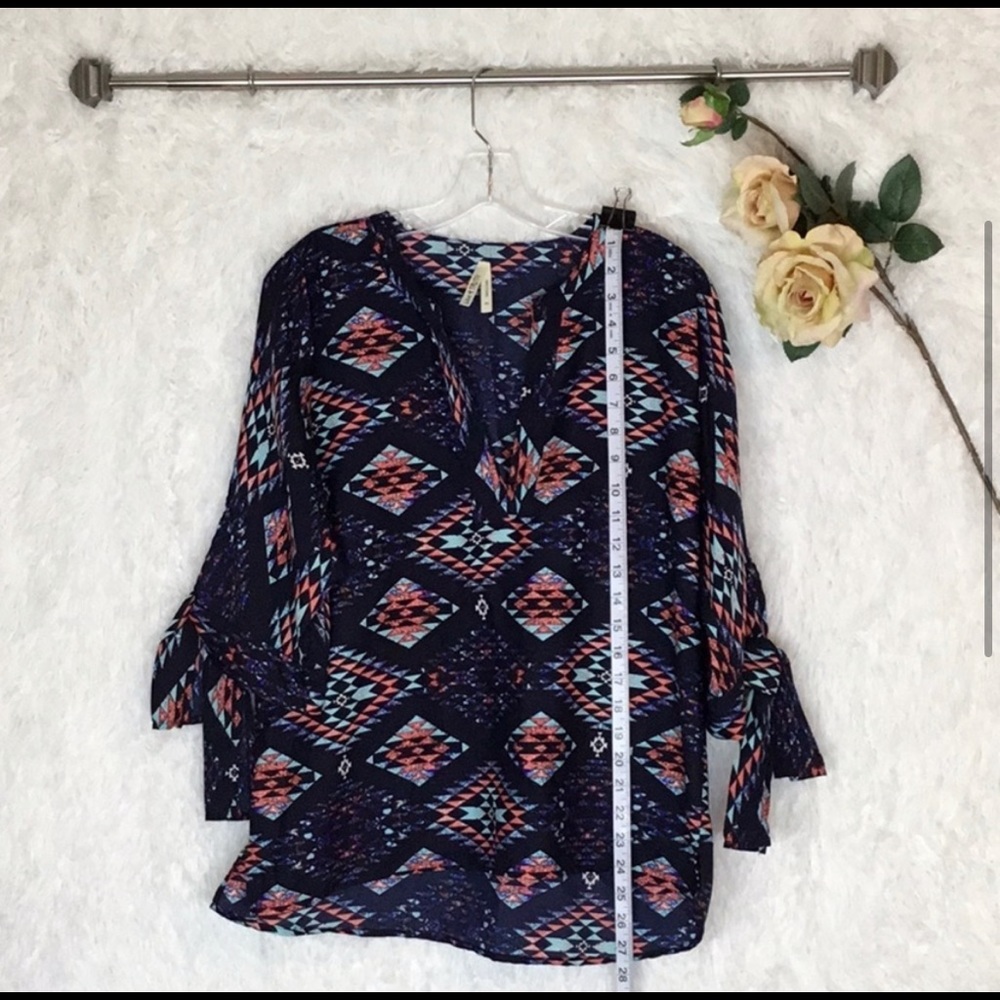 EUC Live 4 Truth Lightweight Deep V-Neck
3/4 Sleeve  Colorful Flowy Blouse